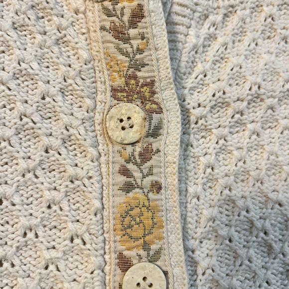 Vintage Winona Knits Sweater Women Medium Chunky Beige Crew Neck USA Made Floral - Picture 2 of 8
